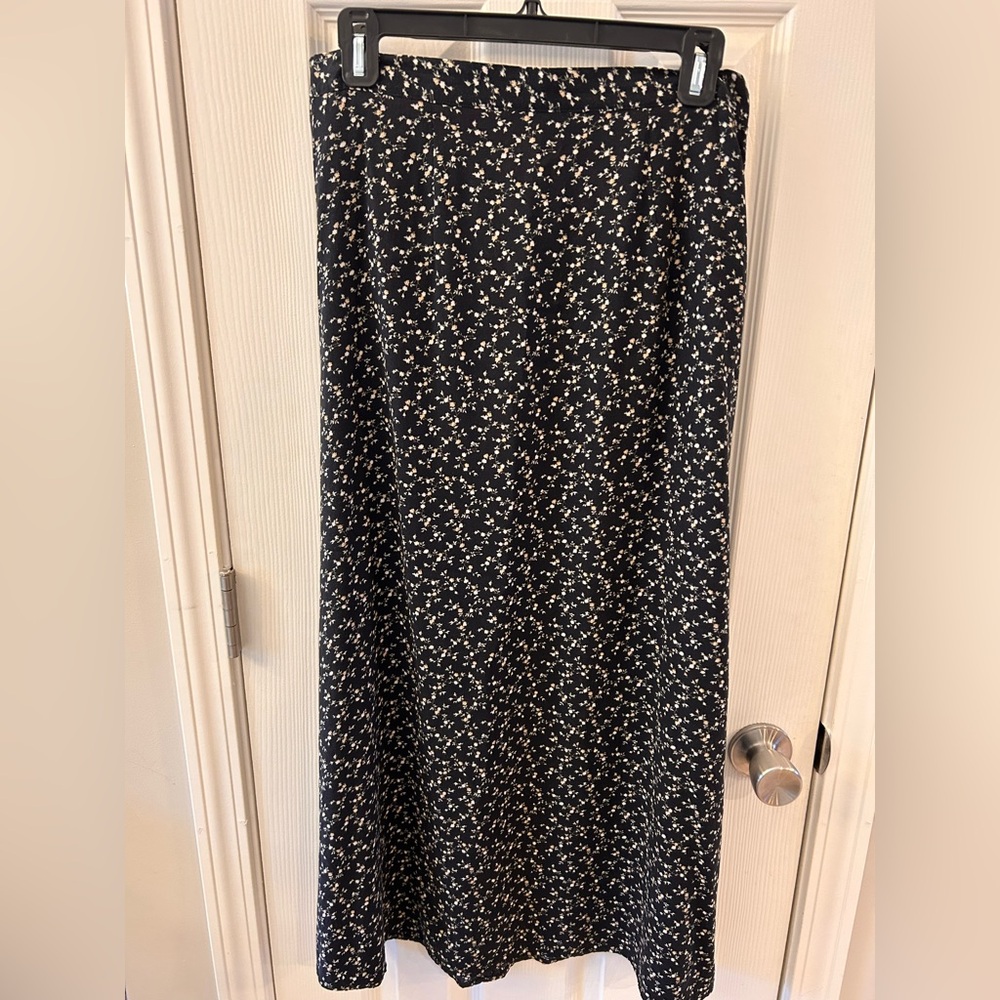 Vintage Black Midi Skirt with White Ditsy Floral Print
